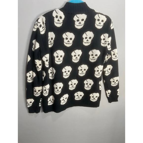 Skull Cardigan Black White Somfort Cozy Y2K Emo Goth Grunge Whimsy Rock Sz L - Picture 2 of 14